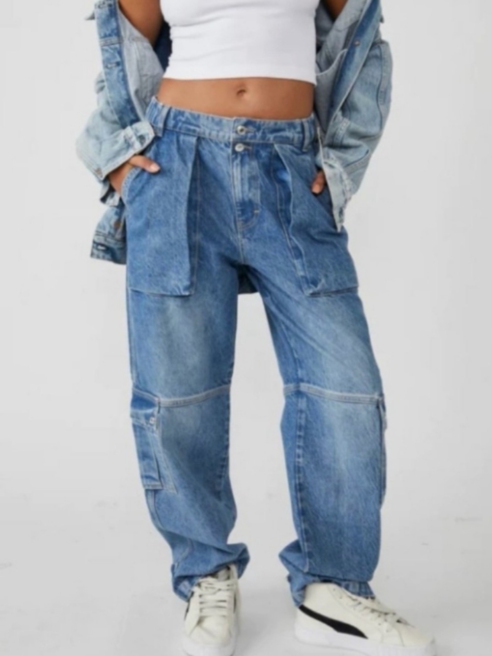 Free People We The Free Marx Slouchy Cargo Jean in Bluebell